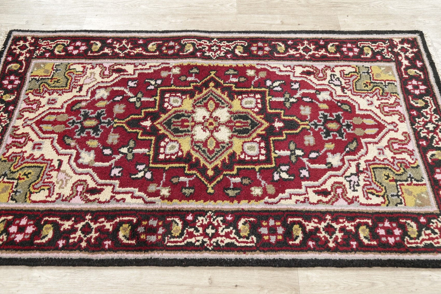 Red Geometric Heriz Indian Wool Rug 3x5