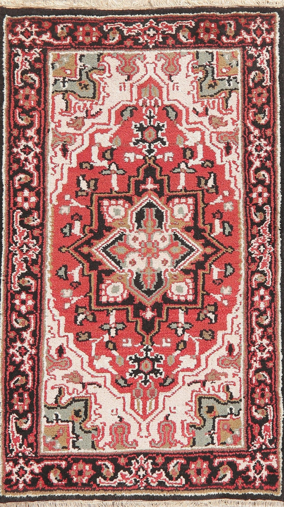 Red Geometric Heriz Indian Wool Rug 3x5