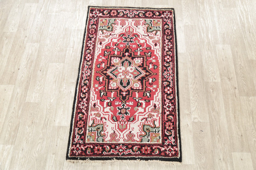 Red Geometric Heriz Indian Wool Rug 3x5