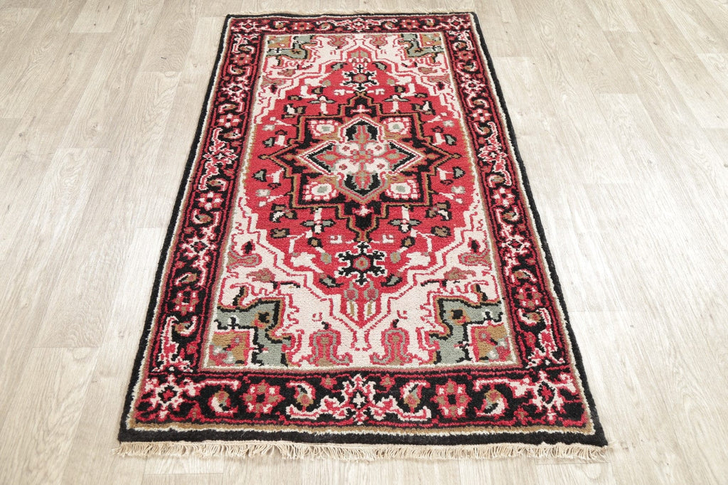 Red Geometric Heriz Indian Wool Rug 3x5