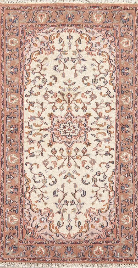 Floral Ivory Sarouk Indian Wool Rug 3x6