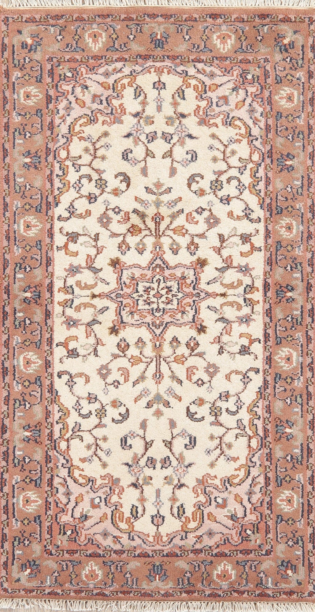 Floral Ivory Sarouk Indian Wool Rug 3x6