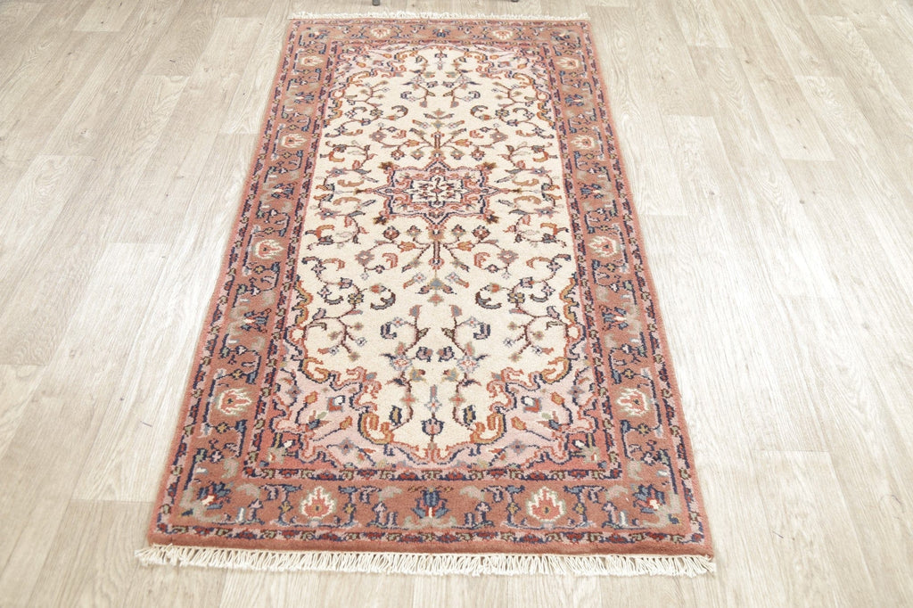 Floral Ivory Sarouk Indian Wool Rug 3x6