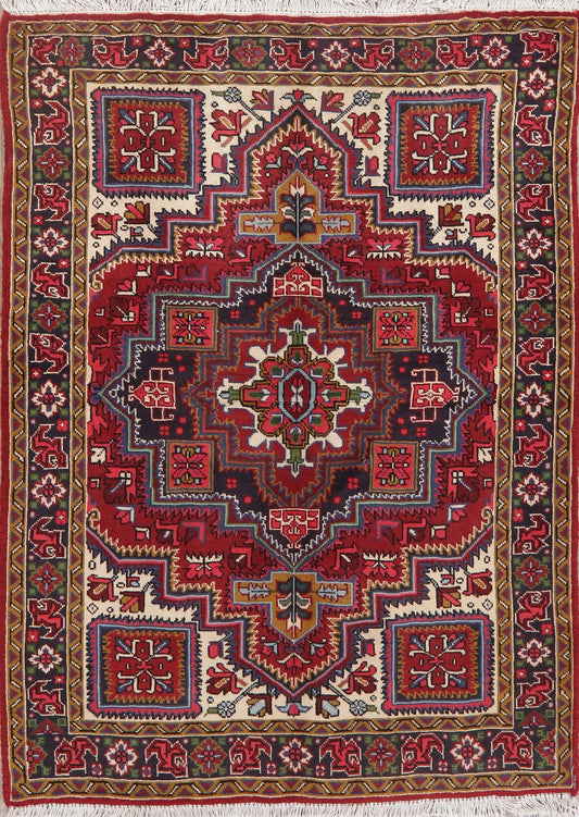 Red Geometric Heriz Serapi Persian Wool Rug 5x7