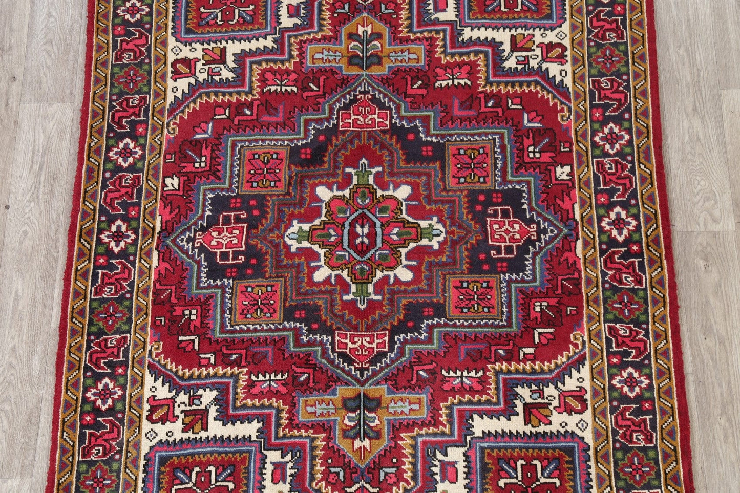 Red Geometric Heriz Serapi Persian Wool Rug 5x7