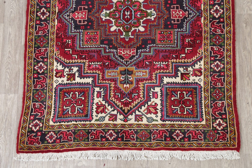 Red Geometric Heriz Serapi Persian Wool Rug 5x7