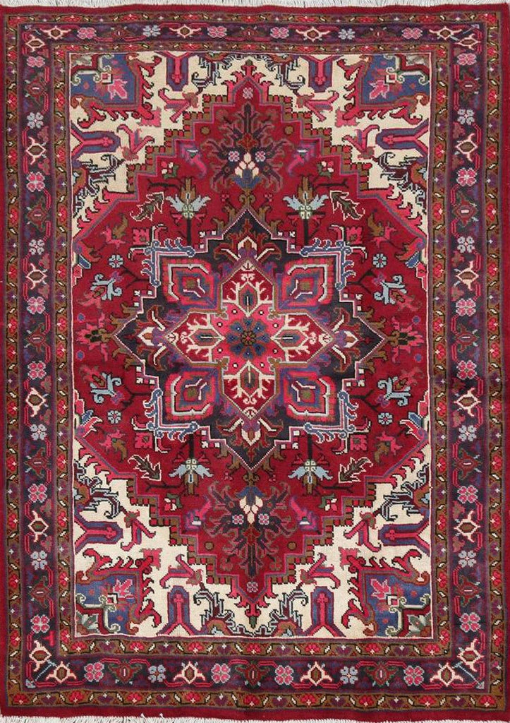 Geometric Red Heriz Serapi Persian Wool Rug 5x7