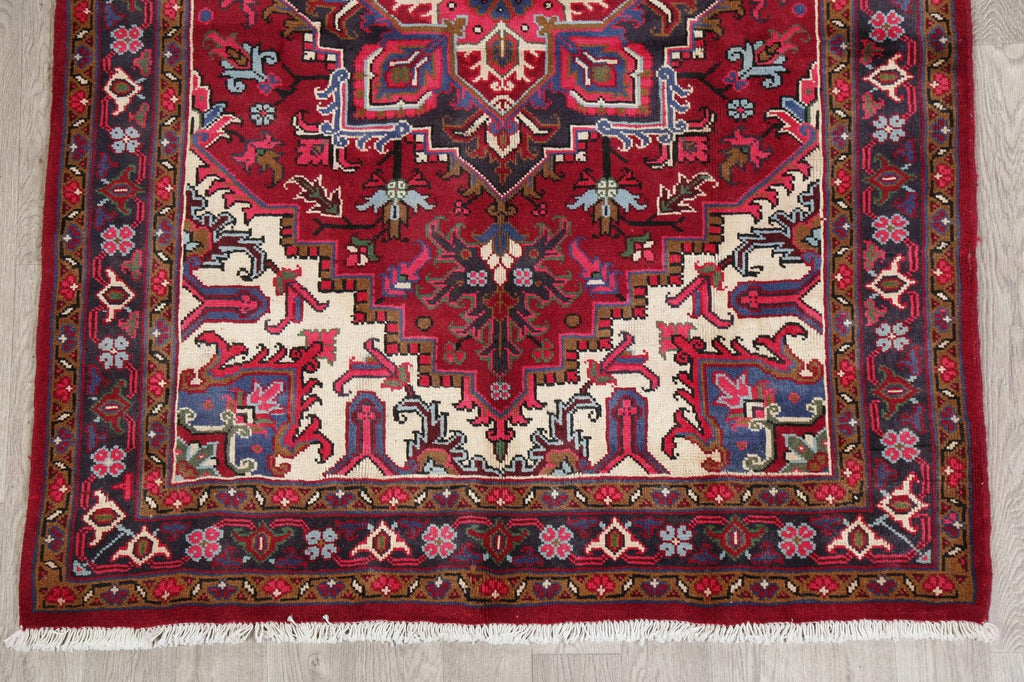 Geometric Red Heriz Serapi Persian Wool Rug 5x7