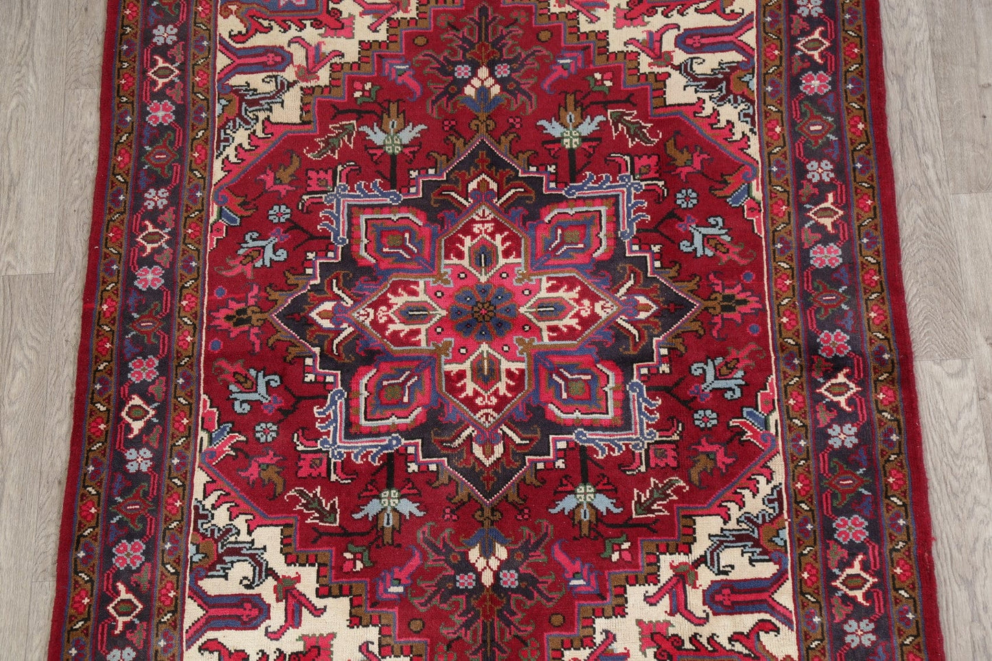 Geometric Red Heriz Serapi Persian Wool Rug 5x7