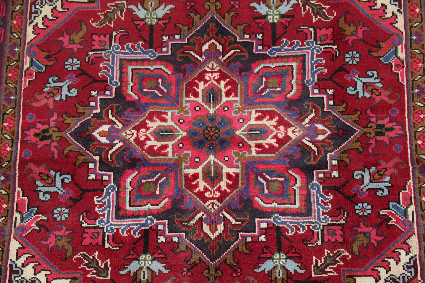 Geometric Red Heriz Serapi Persian Wool Rug 5x7