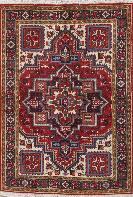Geometric Red Heriz Serapi Persian Wool Rug 5x7