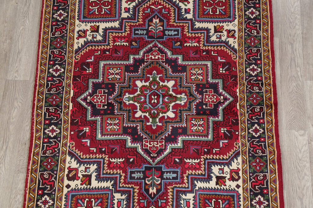 Geometric Red Heriz Serapi Persian Wool Rug 5x7