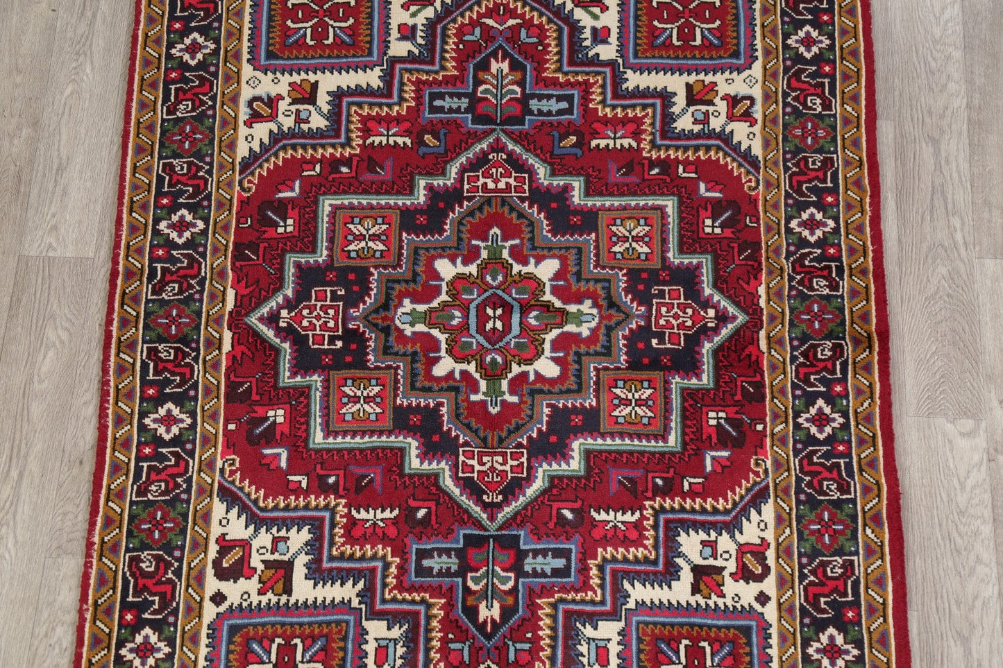 Geometric Red Heriz Serapi Persian Wool Rug 5x7