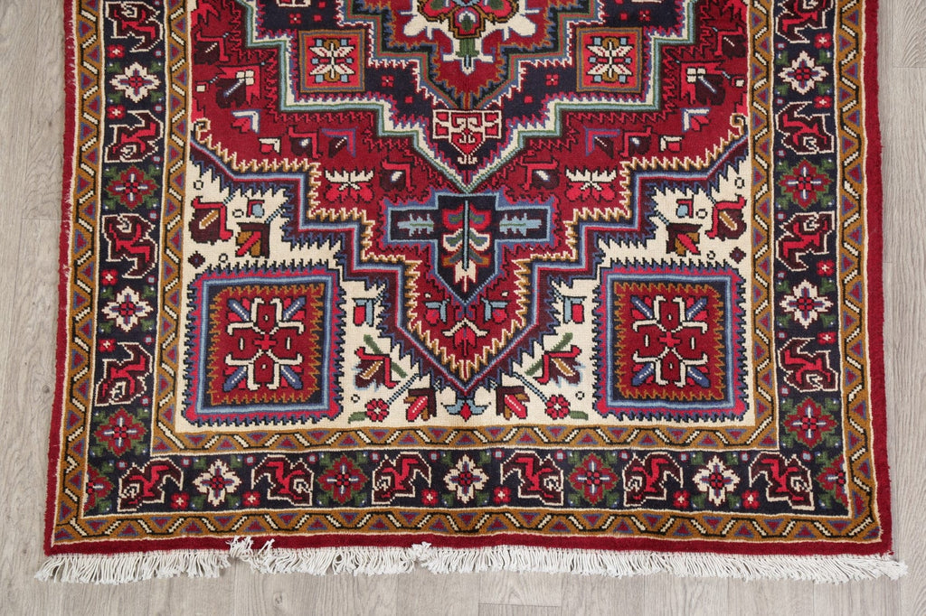 Geometric Red Heriz Serapi Persian Wool Rug 5x7