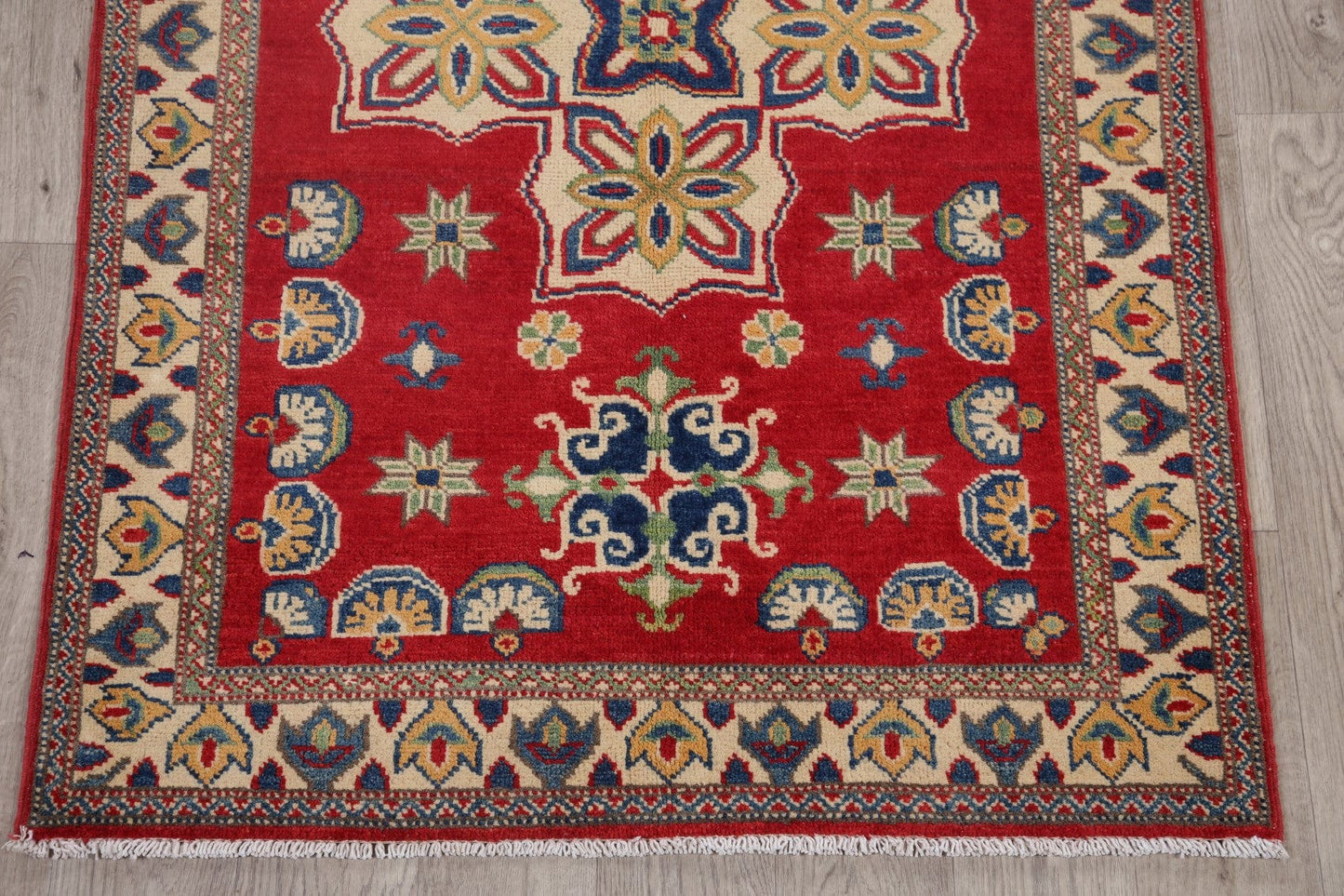 Red Super Kazak-Chechen Oriental Wool Rug 3x5