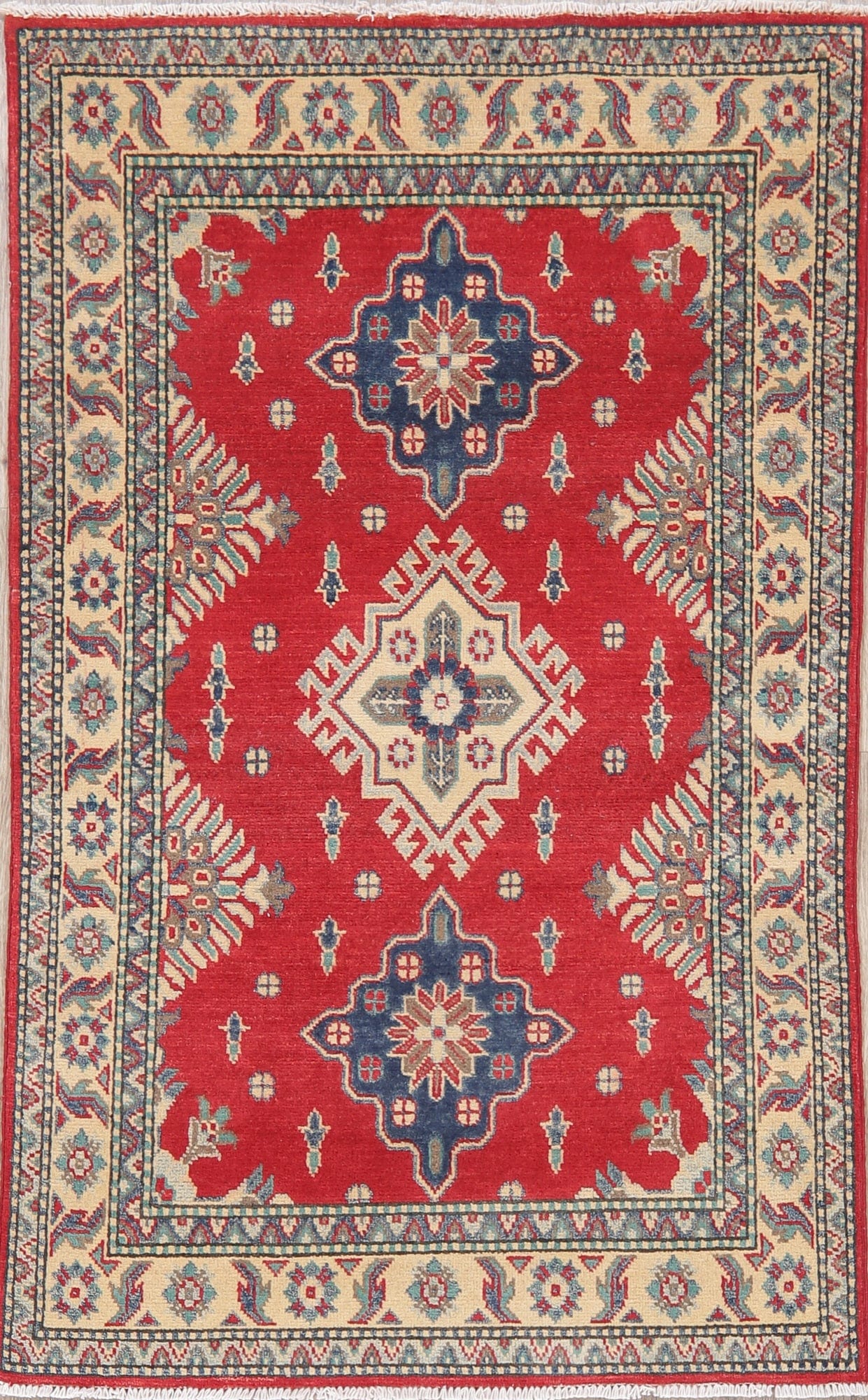 Geometric Red Super Kazak Pakistan Wool Rug 3x5