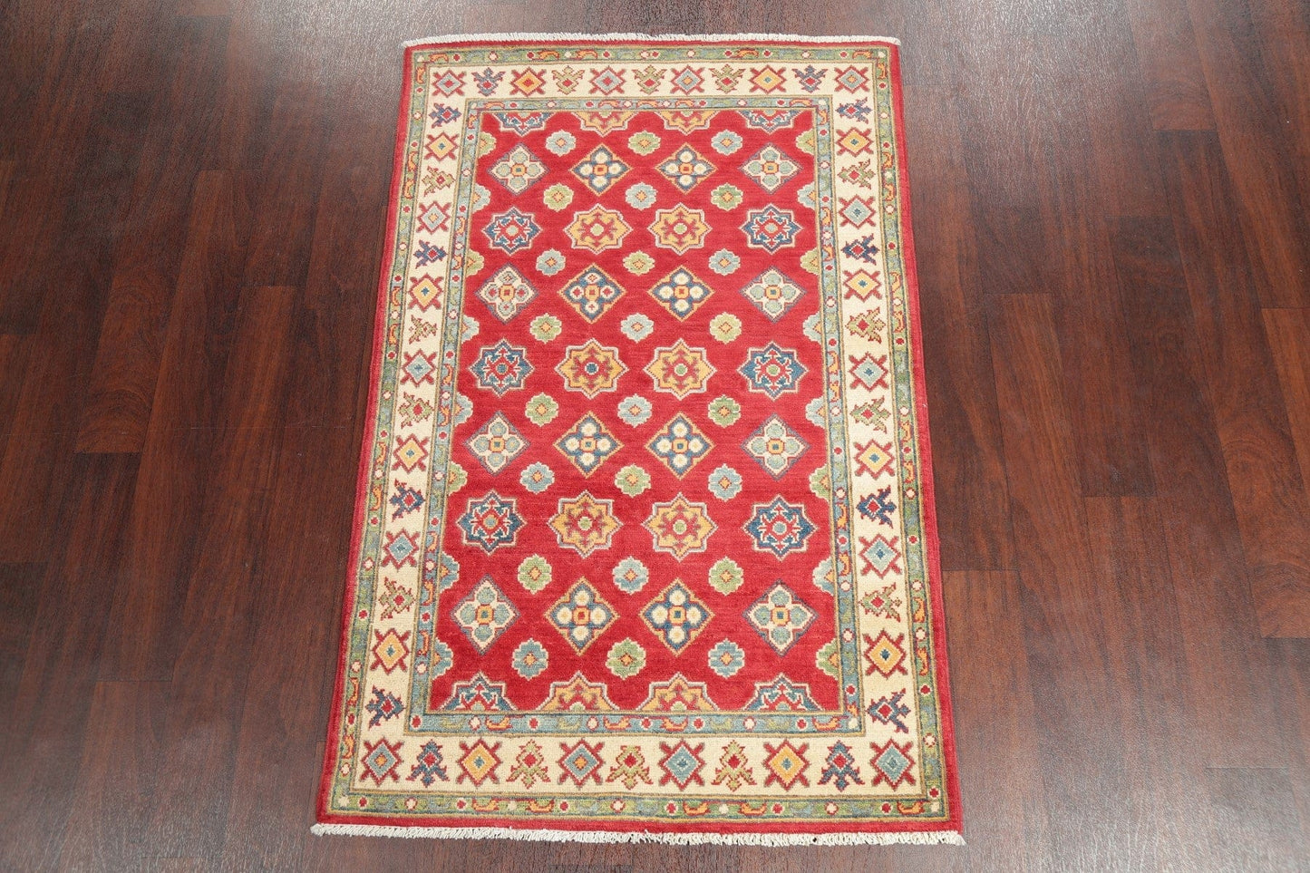 Geometric Red Super Kazak Pakistan Wool Rug 3x5