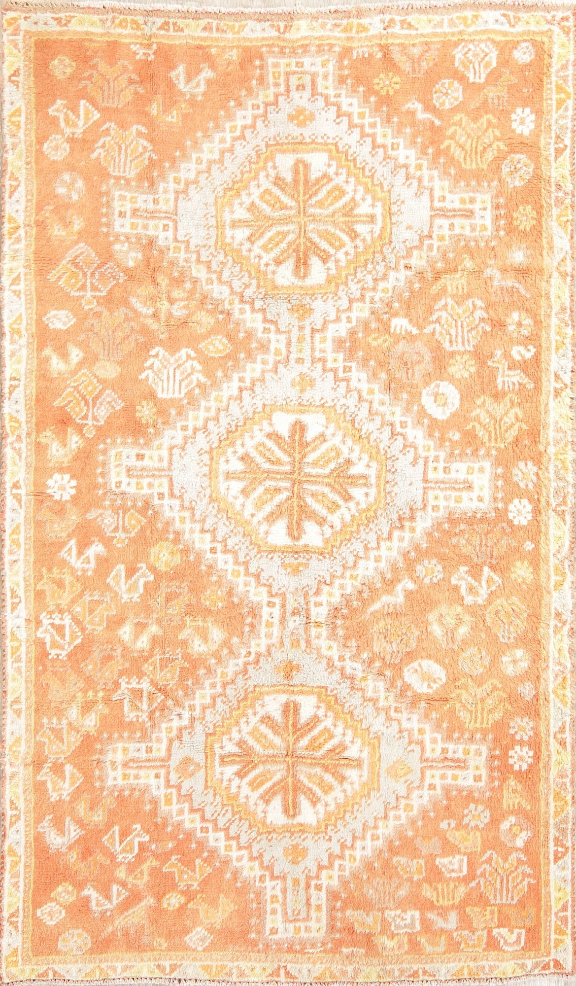 Vintage Orange Tribal Shiraz Persian Wool Rug 4x8