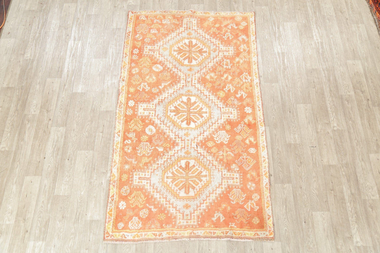 Vintage Orange Tribal Shiraz Persian Wool Rug 4x8