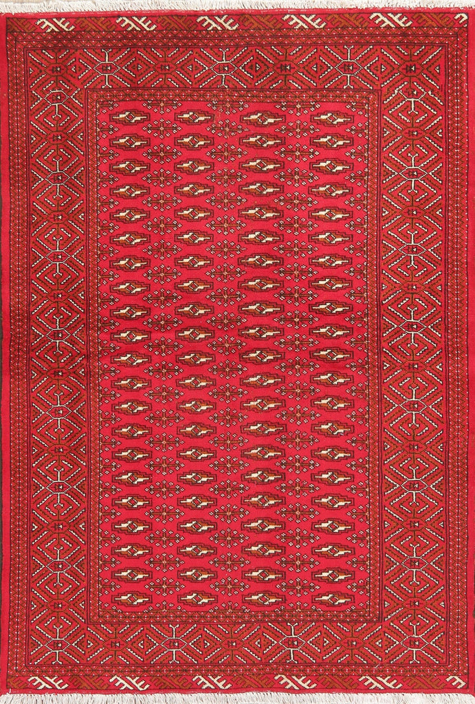 Vintage Geometric Red Bokhara Oriental Wool Rug 4x6