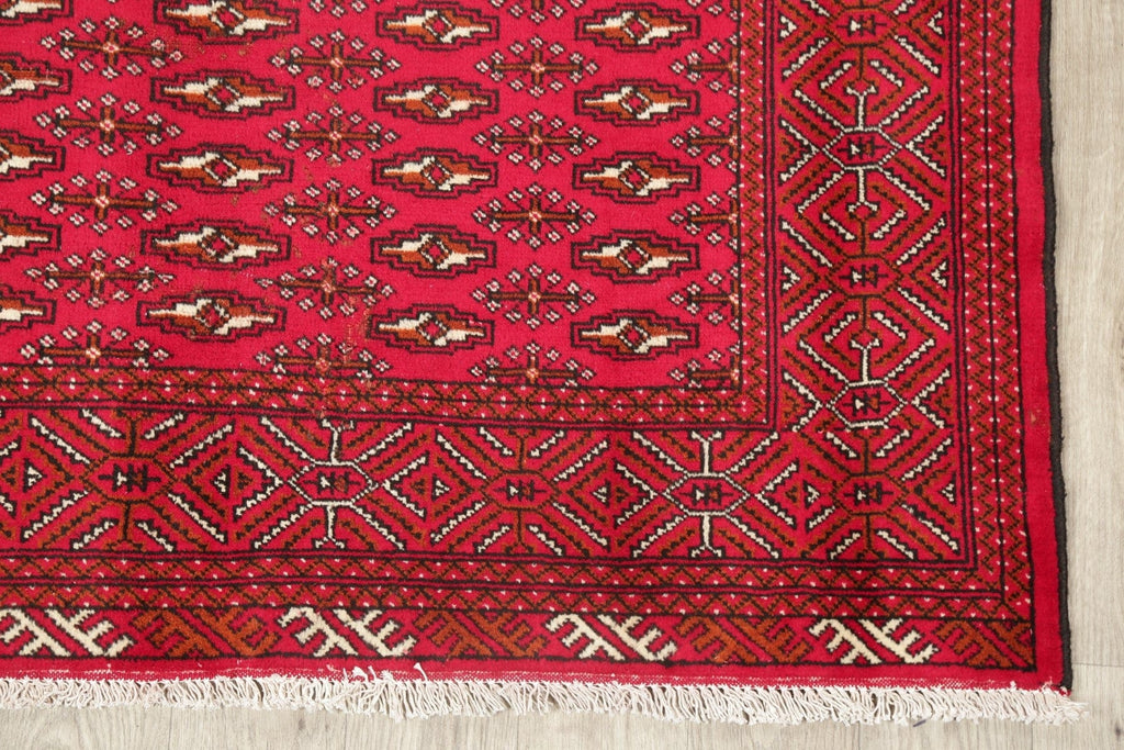 Vintage Geometric Red Bokhara Oriental Wool Rug 4x6