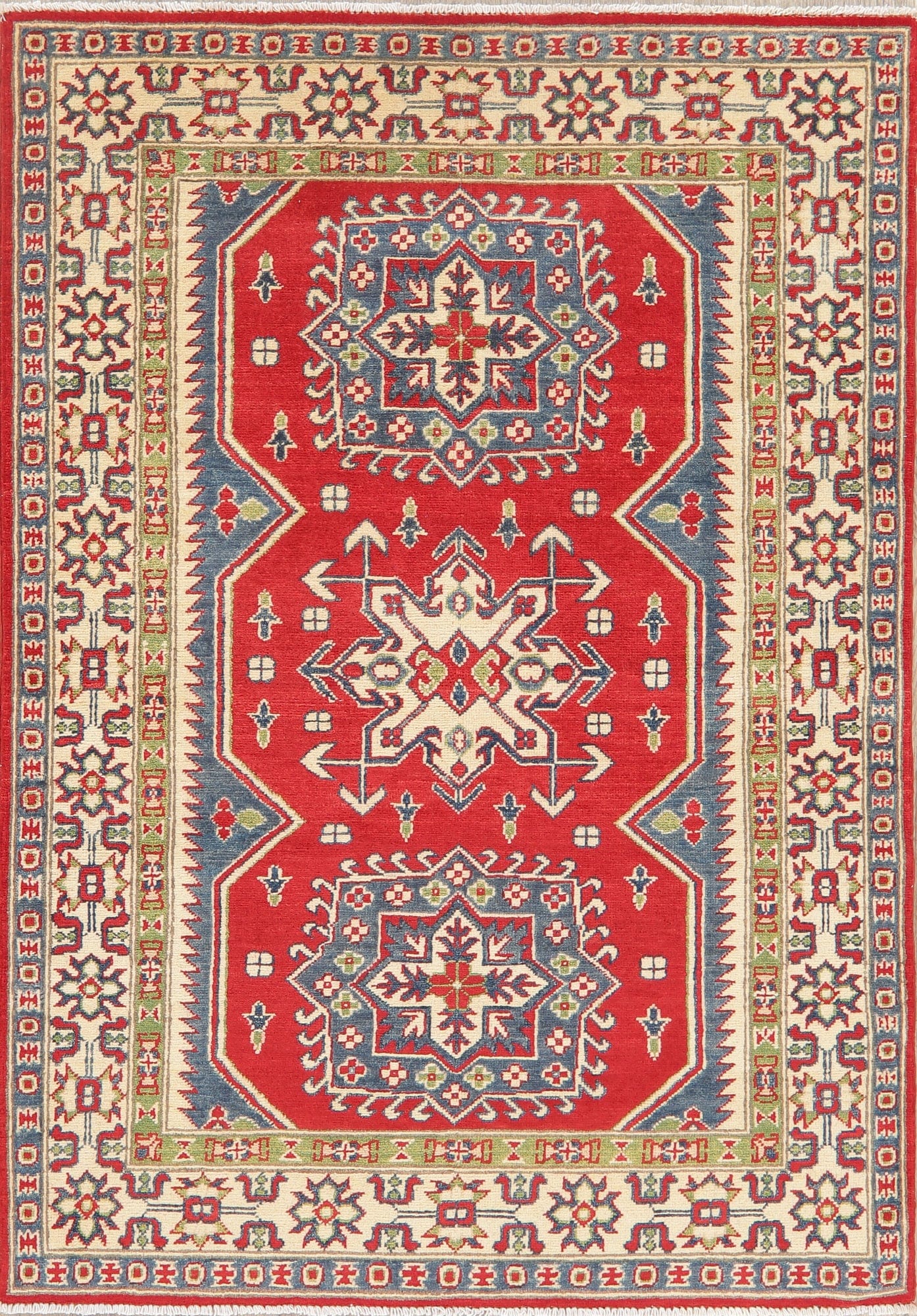 Red Super Kazak-Chechen Oriental Wool Rug 4x6