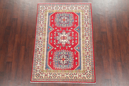 Red Super Kazak-Chechen Oriental Wool Rug 4x6