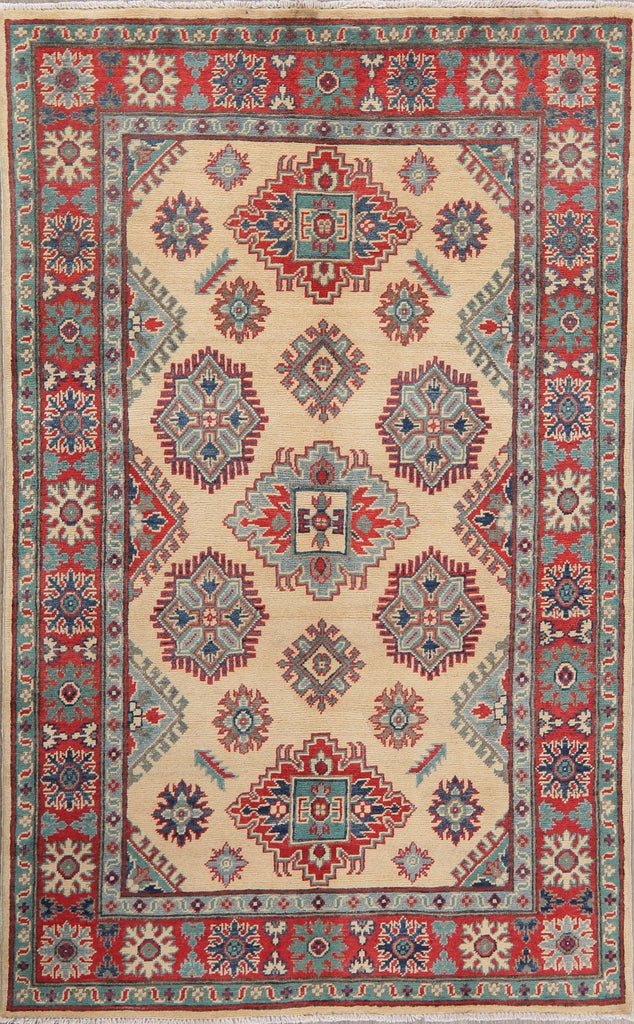 Beige Super Kazak-Chechen Oriental Wool Rug 4x6