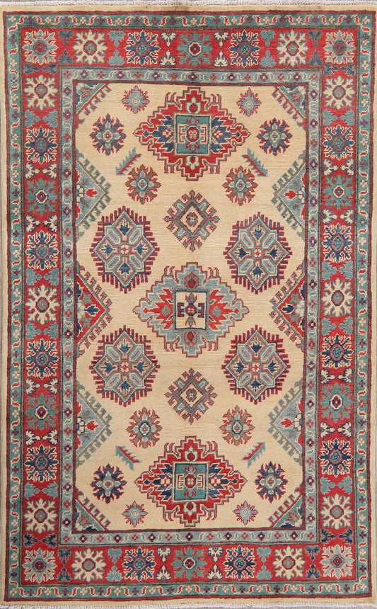 Beige Super Kazak-Chechen Oriental Wool Rug 4x6
