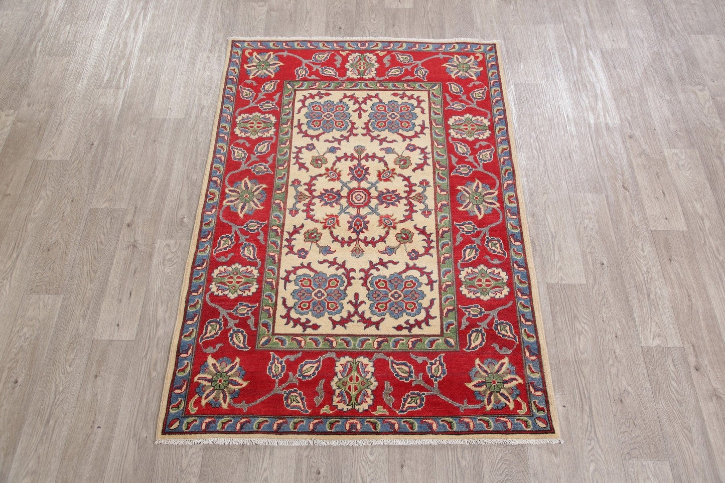 Floral Super Kazak-Chechen Oriental Wool Rug 4x6