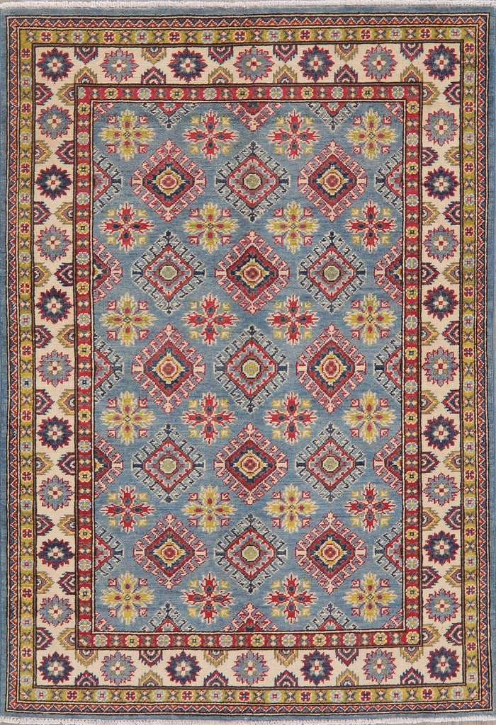 Light Blue Super Kazak-Chechen Oriental Wool Rug 4x6