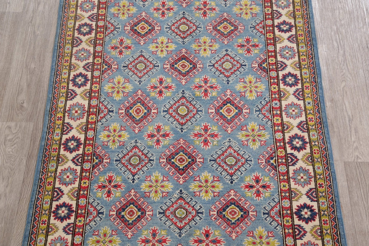 Light Blue Super Kazak-Chechen Oriental Wool Rug 4x6