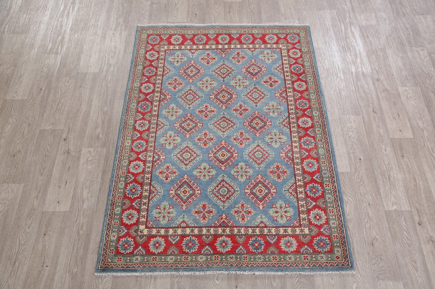 Light Blue Super Kazak-Chechen Oriental Wool Rug 4x6