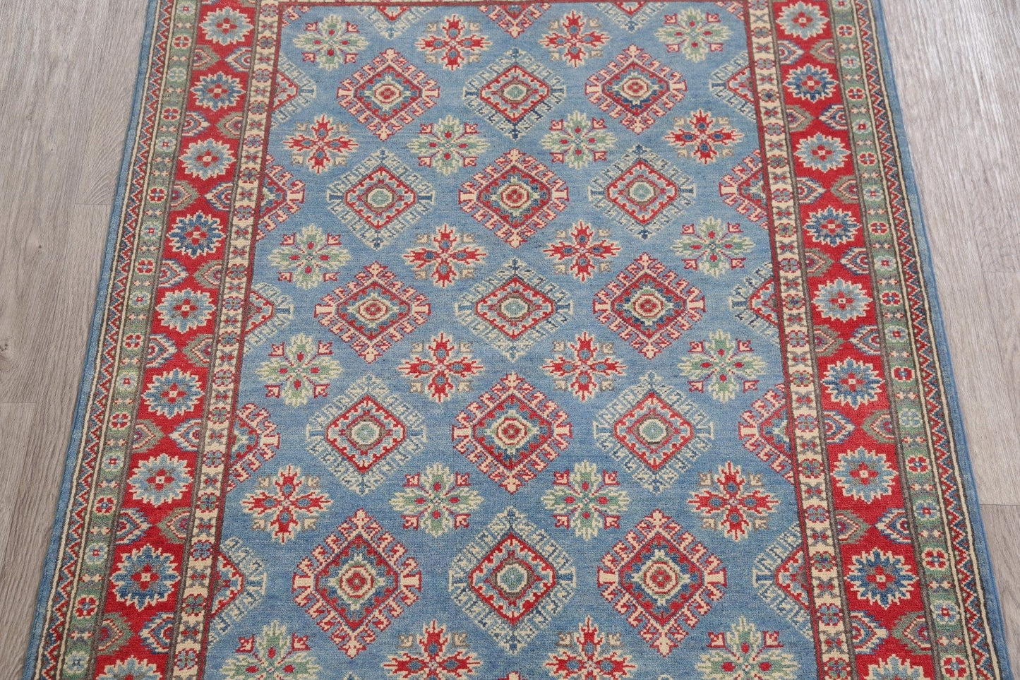 Light Blue Super Kazak-Chechen Oriental Wool Rug 4x6