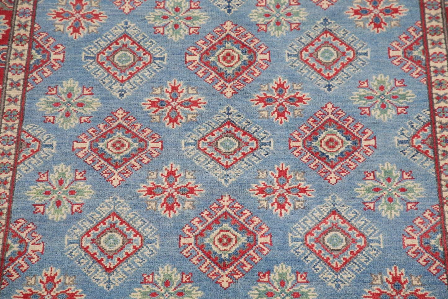 Light Blue Super Kazak-Chechen Oriental Wool Rug 4x6