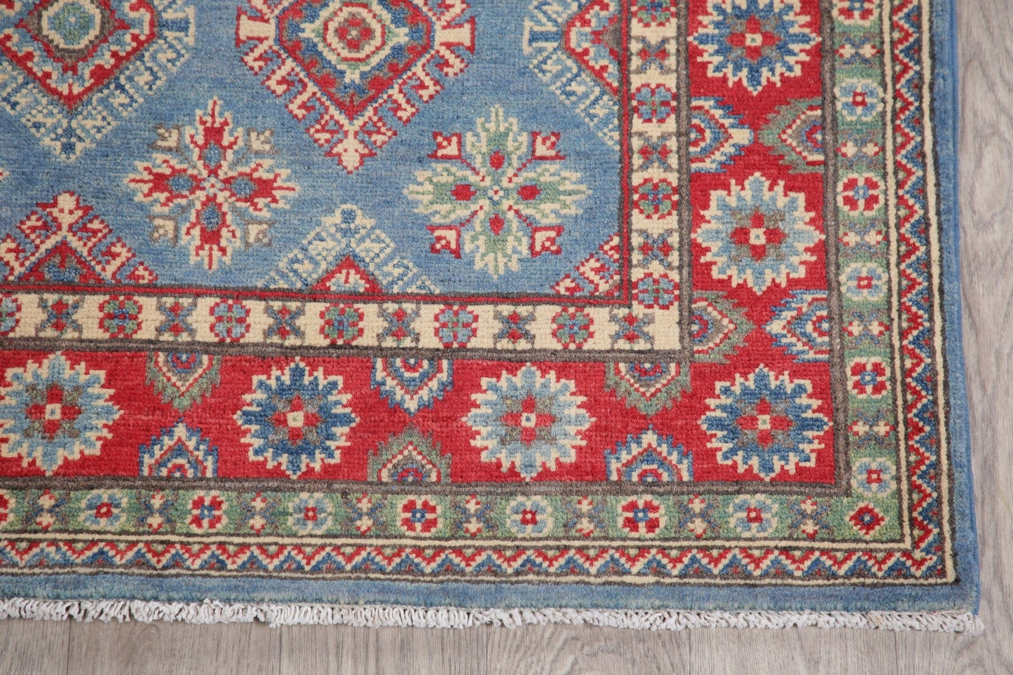 Light Blue Super Kazak-Chechen Oriental Wool Rug 4x6