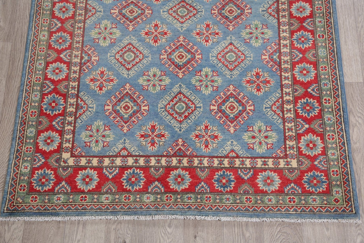 Light Blue Super Kazak-Chechen Oriental Wool Rug 4x6