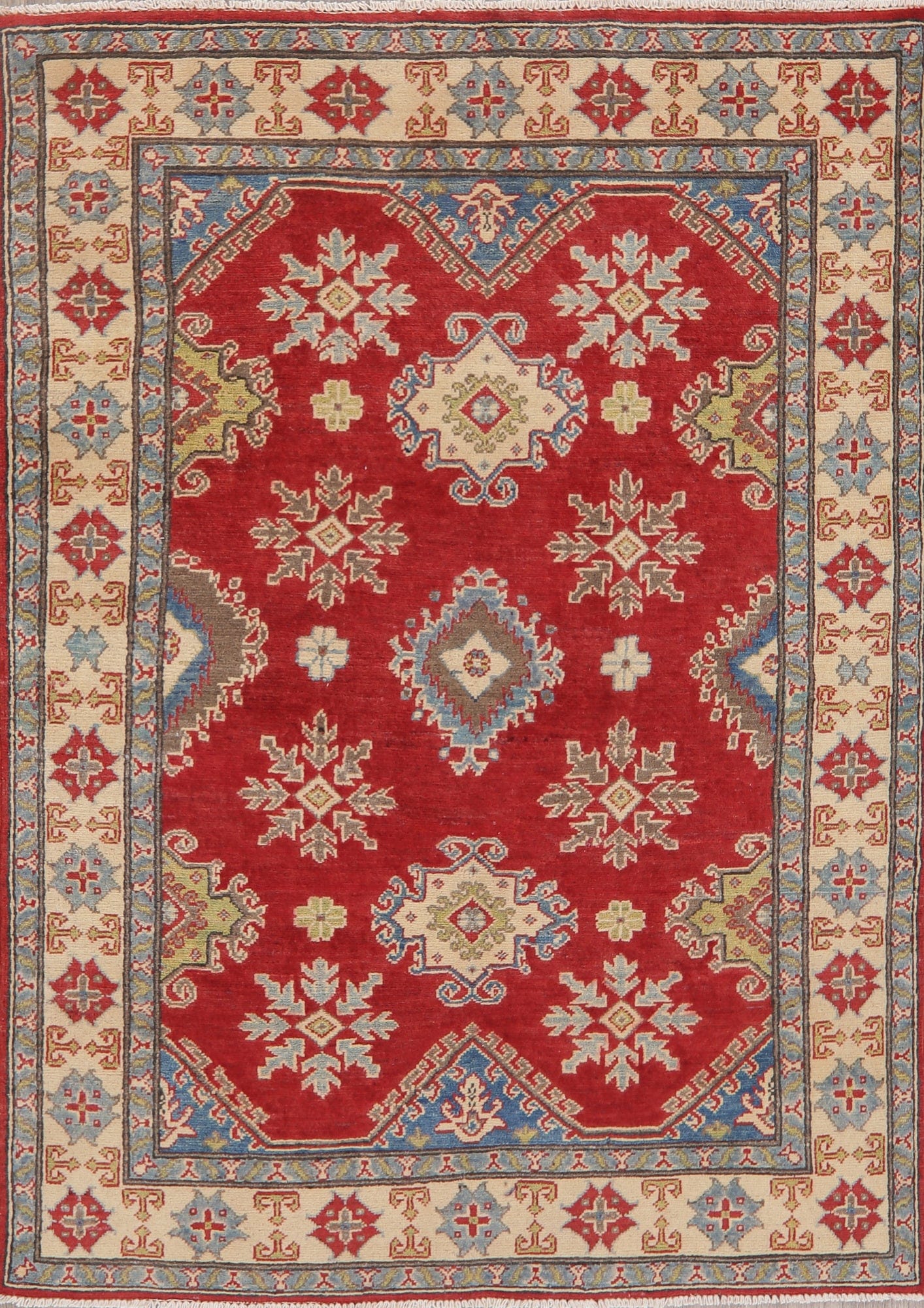 Red Super Kazak-Chechen Oriental Wool Rug 4x6