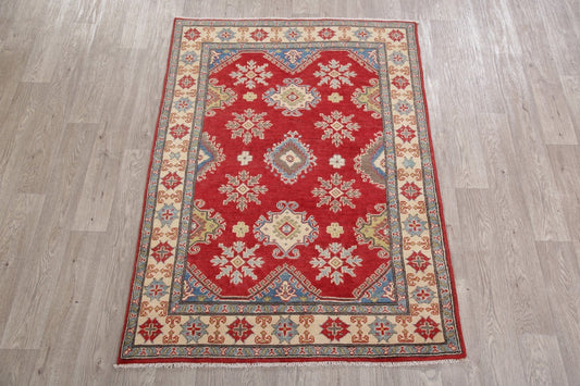 Red Super Kazak-Chechen Oriental Wool Rug 4x6