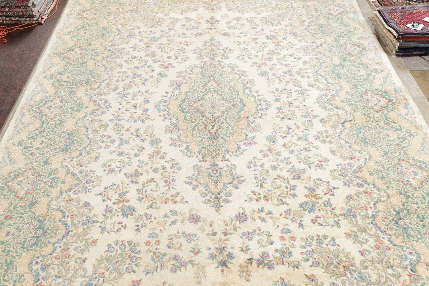 Vintage Floral Kerman  Persian Wool Rug 13x22