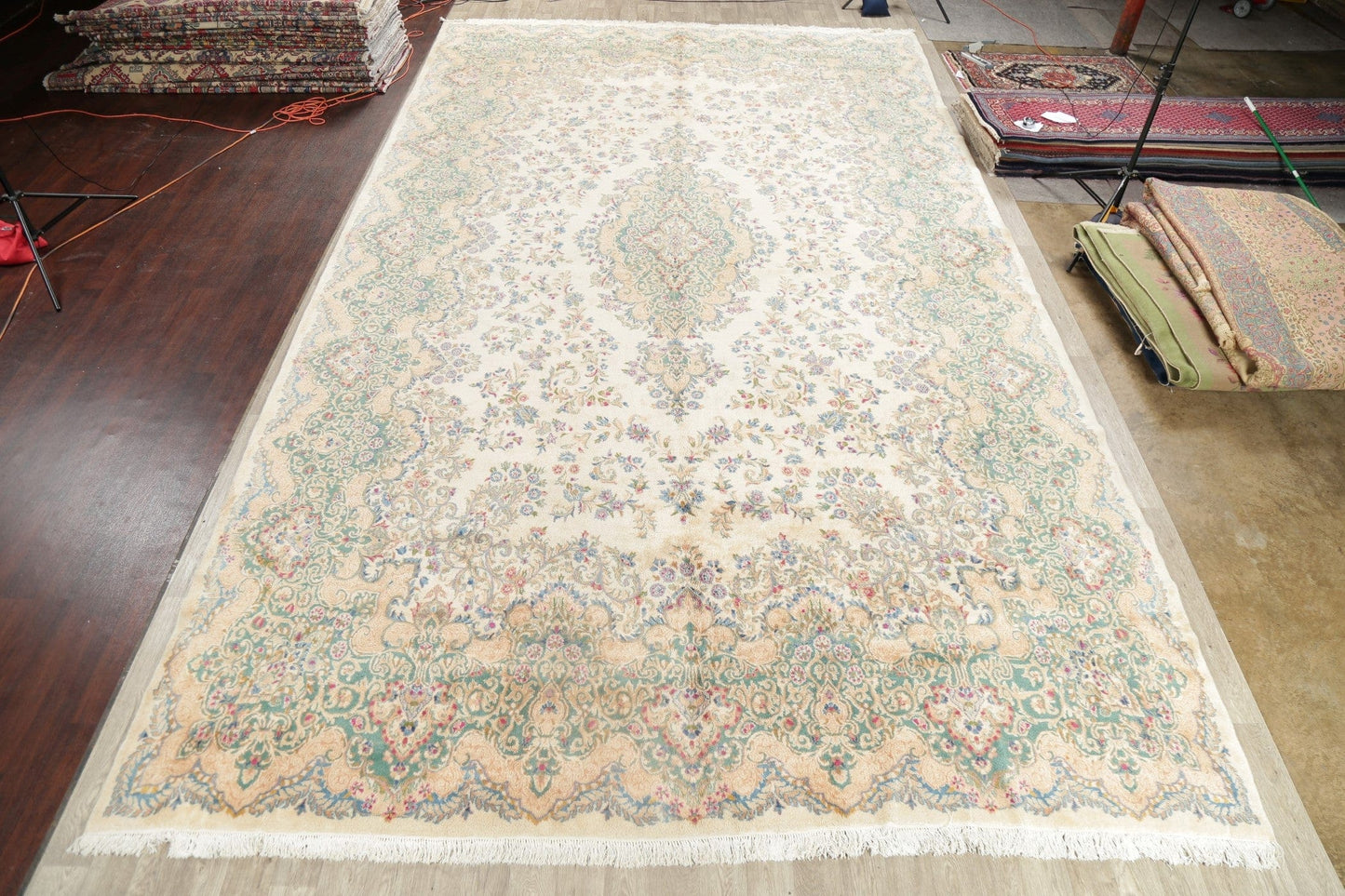 Vintage Floral Kerman  Persian Wool Rug 13x22