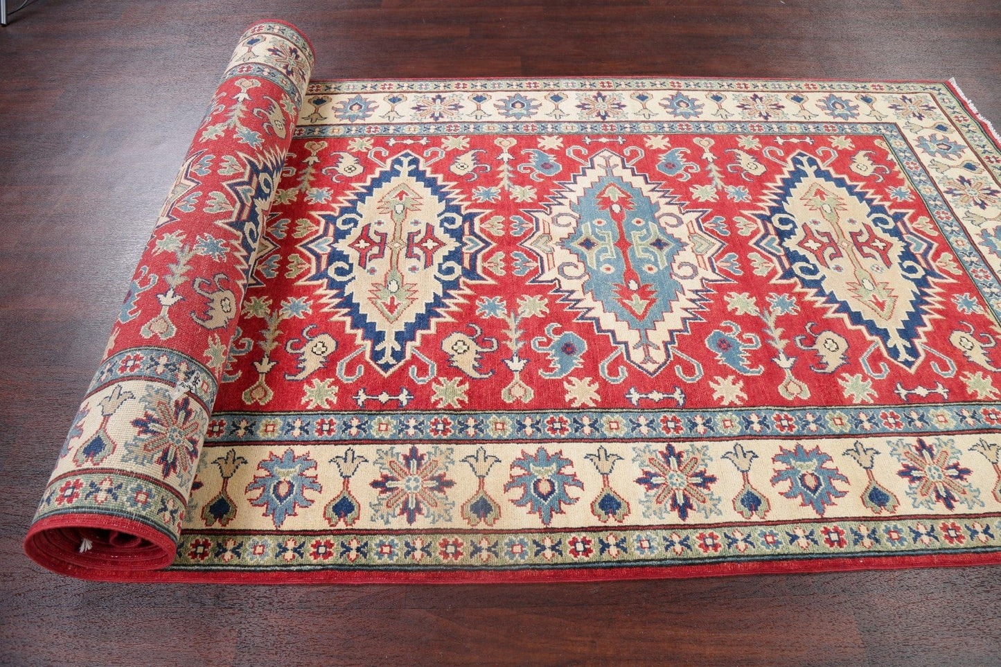 Red Super Kazak Pakistan Wool Runner Rug 5x19