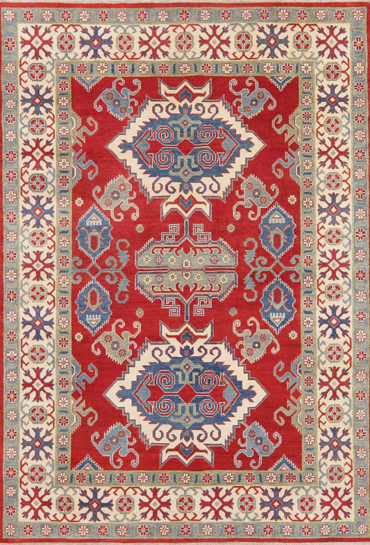 Red Super Kazak-Chechen Oriental Wool Area Rug 7x10