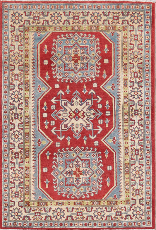 Red Super Kazak-Chechen Oriental Wool Rug 4x6