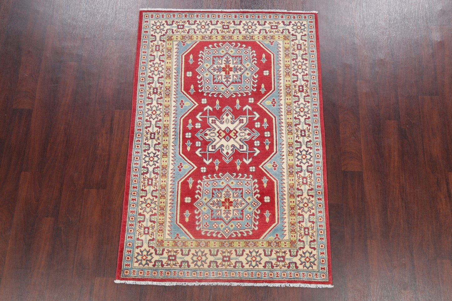 Red Super Kazak-Chechen Oriental Wool Rug 4x6