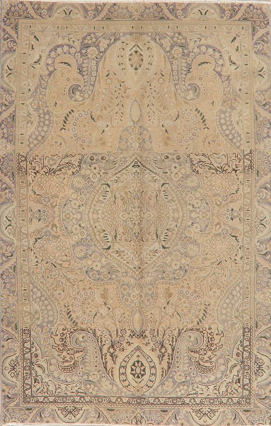 Vintage Faded Tabriz Distressed Persian Area Rug 6x9