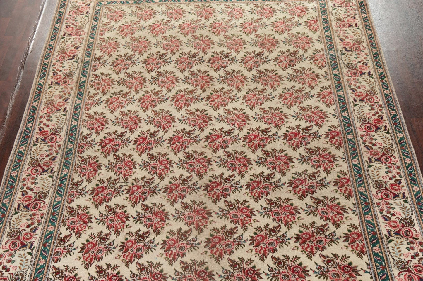 Antique All-Over Floral Beige Tabriz Persian Area Rug 9x12