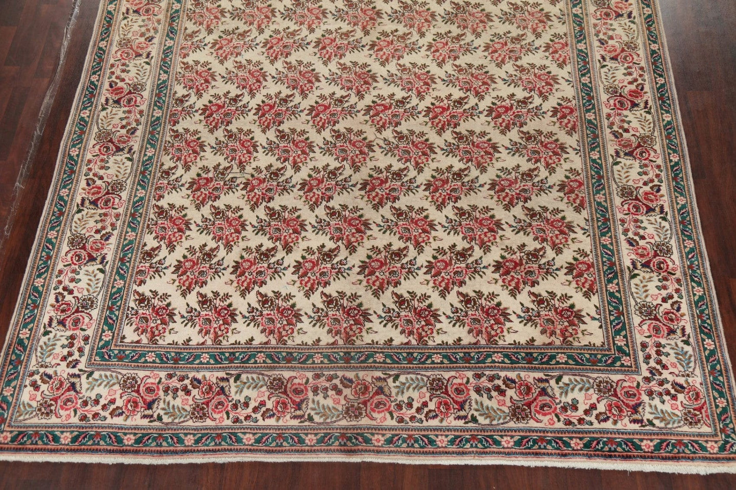 Antique All-Over Floral Beige Tabriz Persian Area Rug 9x12