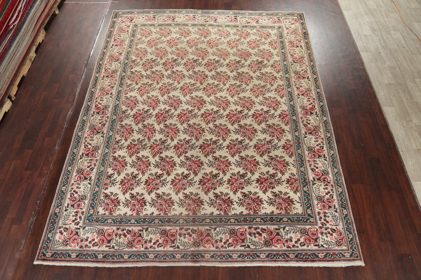 Antique All-Over Floral Beige Tabriz Persian Area Rug 9x12