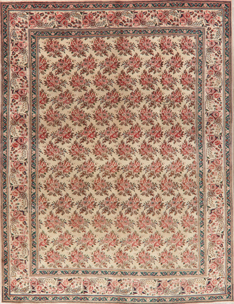 Antique All-Over Floral Beige Tabriz Persian Area Rug 9x12